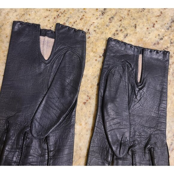 Vintage Womens Size S Black Leather Formal 7.5" Short Gloves - Picture 8 of 16
